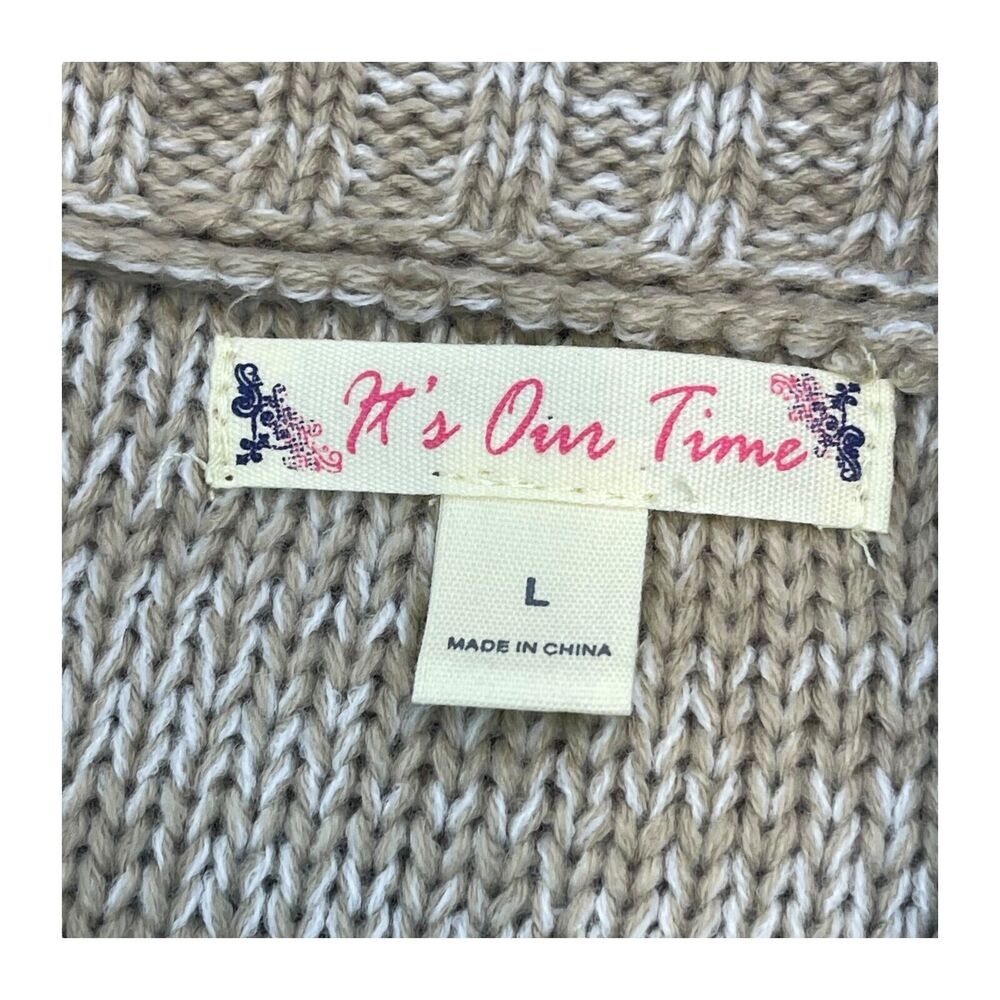 It's Our Time Sweater Women's Large Beige Tan Cable Knit Cowl Neck Long Sleeve - Picture 2 of 8